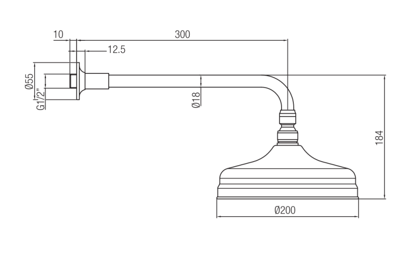 PB nostalgická hlavová sprcha 20 cm s ochranou proti vodnému kameňu a sprchovým ramenom, chrómová.