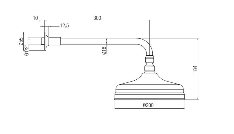 PB nostalgická hlavová sprcha 20 cm s proti vodnému kameňu a sprchovým ramenom Bronz