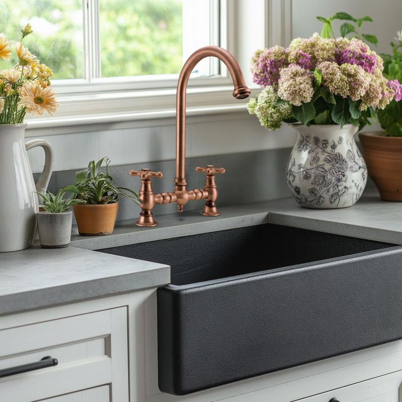 PB Nostalgická kuchynská batéria z medi s guľatým výtokom a hviezdicovými rukoväťami 1208954670