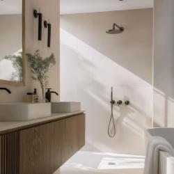 Waterevolution Flow vstavaná sprchová sada s termostatom, dažďovou sprchovou hlavicou a ručnou sprchou, gun metal