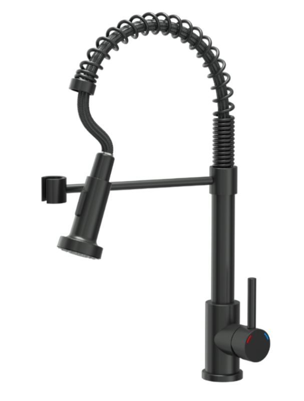 Quadri Derby kuchynská batéria s flexibilným výtokom a sprchou s 2 druhmi prúdov matná čierna 1208955917