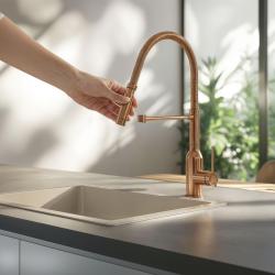 Quadri Stamford vysoká kuchynská batéria s flexibilným výtokom PVD brúsená meď 1208956078