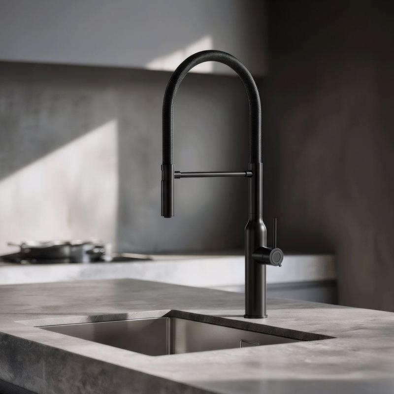 Quadri Stamford vysoká kuchynská batéria s flexibilným výtokom matná čierna 1208956079