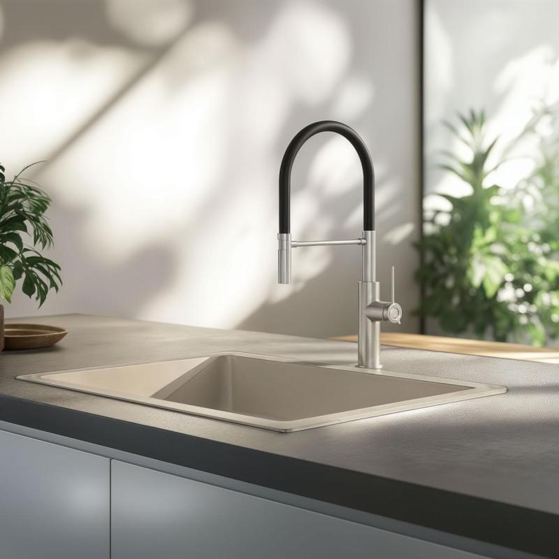 Quadri Retford kuchynská batéria z nehrdzavejúcej ocele s flexibilným výtokom čierna 1208956089