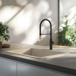 Quadri Retford Kuchynská batéria Čierna so Zlatou Povrchovou Úpravou a Flexibilným Čiernym Výtokom 1208956092.