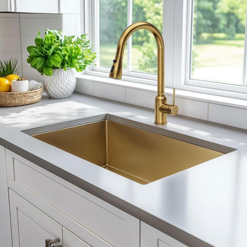 Quadri Stamford kuchynská batéria zlatá s vyťahovacím výtokom a sprchovacím režimom 1208956093