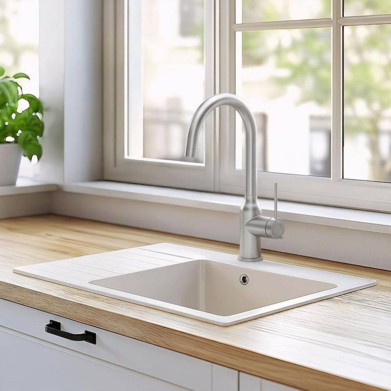 Quadri Stamford kuchynská batéria z nehrdzavejúcej ocele s otočným oblúkovým výtokom 1208956109