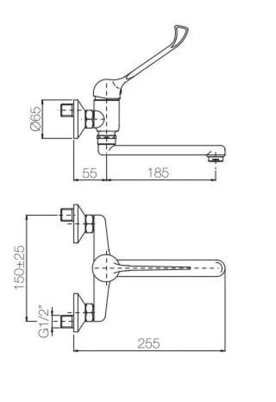 PB Clinic kuchynská batéria pre telesne postihnutých, nástenná s dlhou pákou, chróm 1208956271