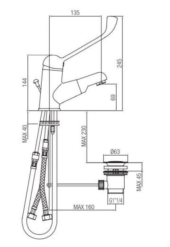 PB Clinic umývadlová batéria pre zdravotne postihnutých s dlhou pákou a vyťahovacím výtokom chróm 1208956272