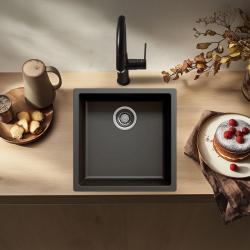 Čierny drez 40x40cm podmontáž, nadmontáž a rovnobežná montáž s nerezovou zátkou 1208956390