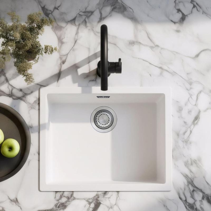 Biely umývadlo 50x40cm na zapustenú montáž, povrchovú montáž a rovinnú montáž s nerezovou zátkou 1208956397