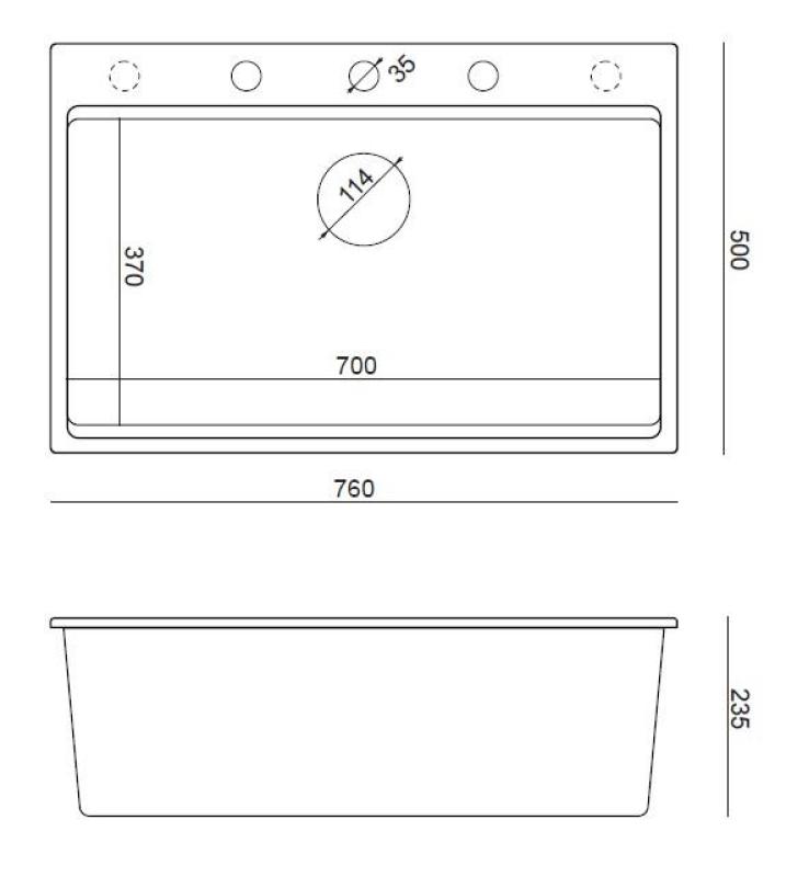 Quadri biely hard rock žulový nadstavbový veľký drez 76x50cm vrátane príslušenstva 1208956409