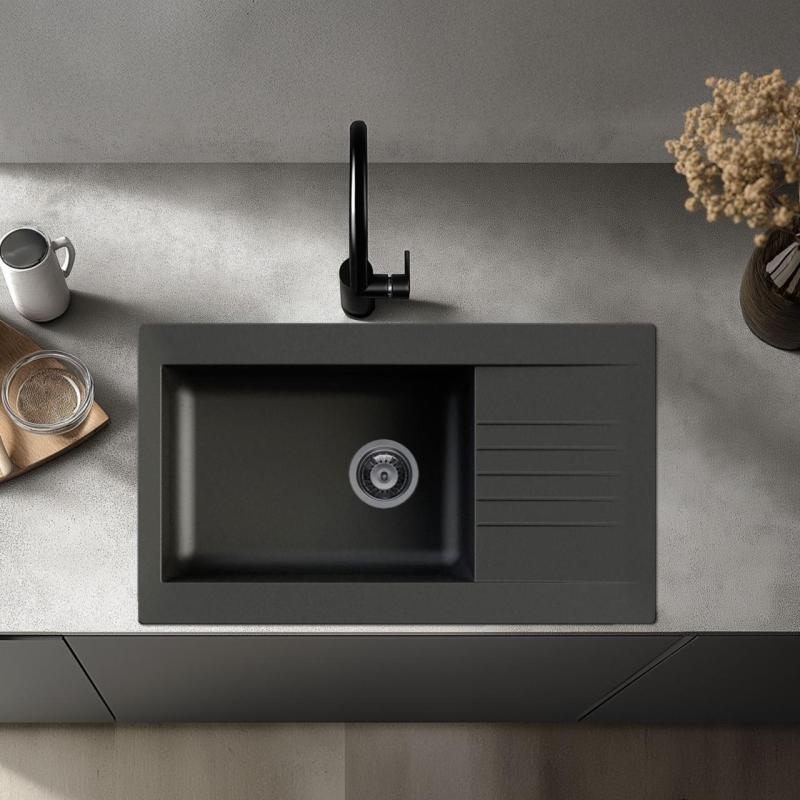 Ausmann Fibre veľký čierny plastový drez, obojstranný s odkvapkávačom, montáž na povrch 86x50 cm 1208956779