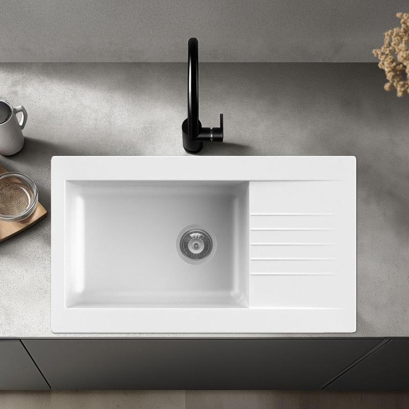 Ausmann Fibre veľký biely plastový drez, obojstranný s odkvapkávačom, na montáž na dosku, 86x50 cm, 1208956782