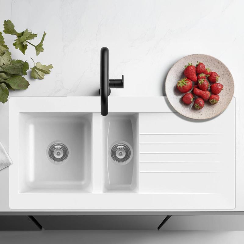 Ausmann Fibre 1,5 biela plastová drezová misa reverzibilná s odkvapkávacou doskou 100x50 cm 1208956786