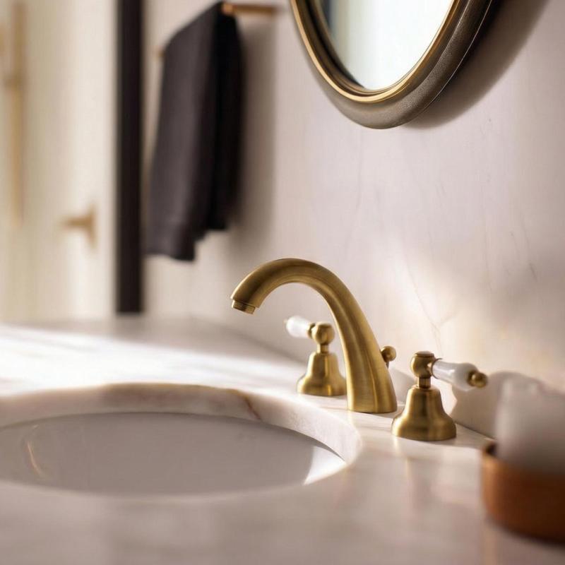 PB klasická batéria 3-otvorová vysoká umývadlová batéria Biele rukoväte Bronz 1208956910