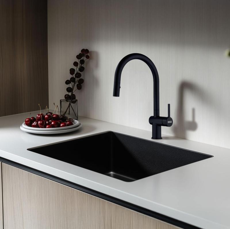 Franke Active J matná čierna kuchynská batéria s výsuvnou sprchou 115.0653.404