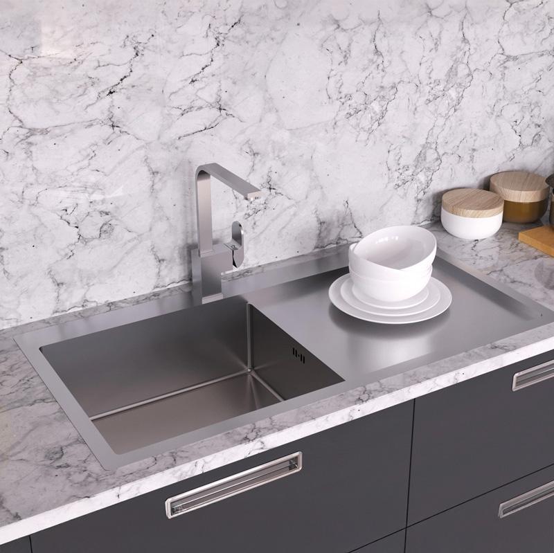 Ausmann Oder Blue veľký nerezový drez 100x51cm s plochou montážou a montážou na pracovnú dosku s odkvapkávacou plochou 1208957124