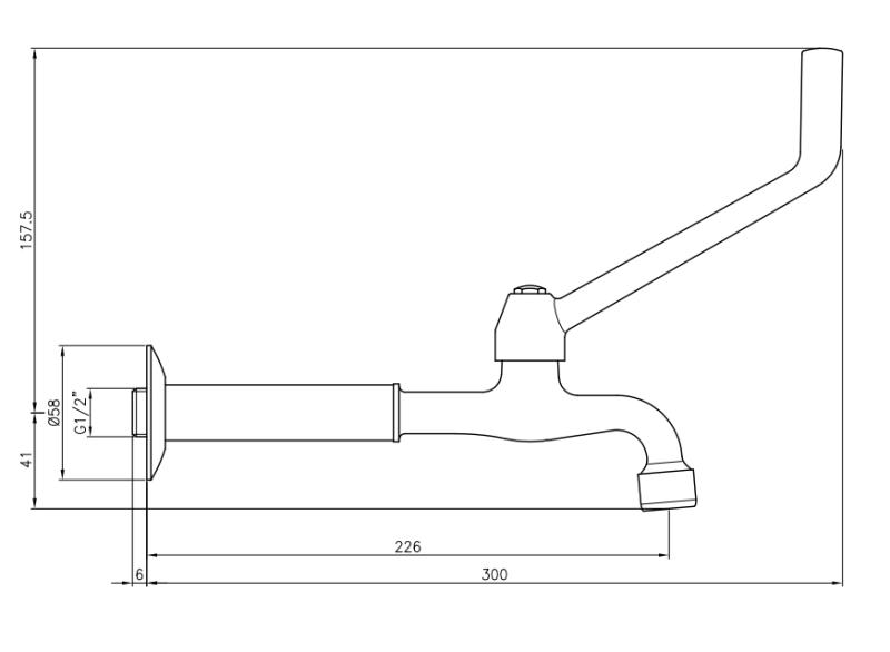 PB Clinic invalidný nástenný fontánový kohútik na studenú vodu s dlhou rukoväťou chrómový dlhý model 1208957199