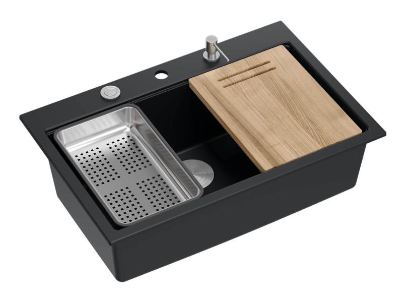 Quadri matná čierna hard rock žulová nadstavbová veľká umývadlová miska 76x50 cm vrátane príslušenstva 1208957201