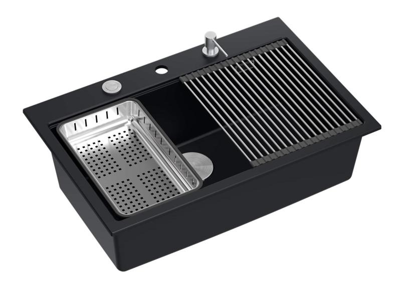 Quadri matná čierna hard rock žulová nadstavbová veľká umývadlová miska 76x50 cm vrátane príslušenstva 1208957201