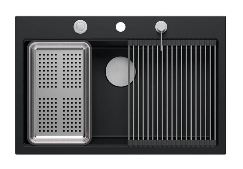 Quadri matná čierna hard rock žulová nadstavbová veľká umývadlová miska 76x50 cm vrátane príslušenstva 1208957201