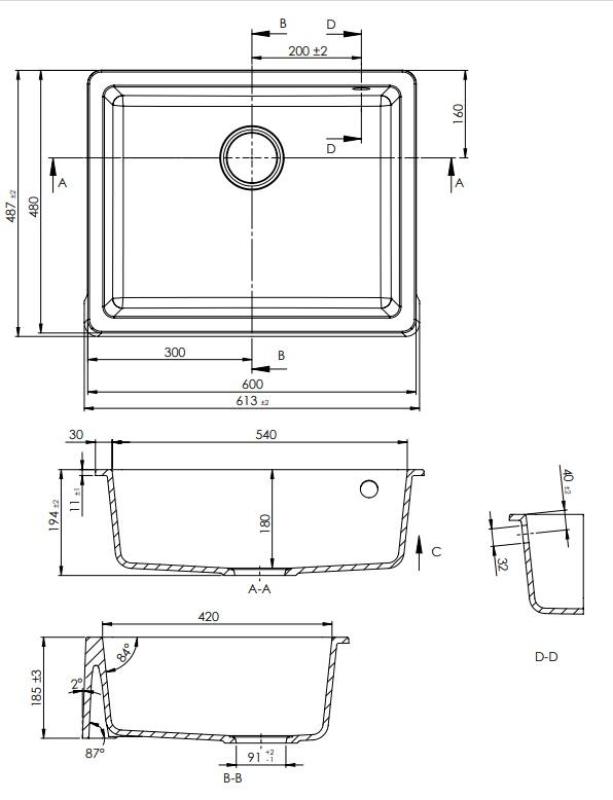 GraniteMy Tradition vidiecky vstavaný drez z granitu 60x48 cm čierny farmhouse podmontáž a plochá montáž 1208957288