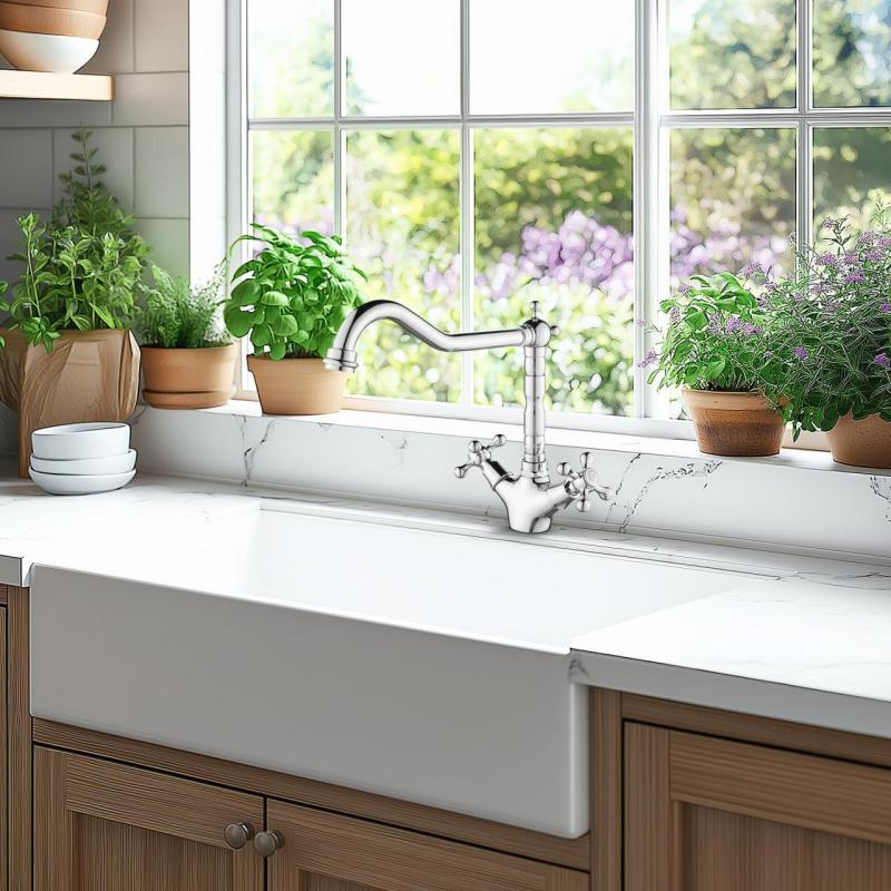 AquaTrimo Windsor klasická kuchyňa nostalgická kuchynská batéria s rohovým výtokom chróm 21WS7531CM