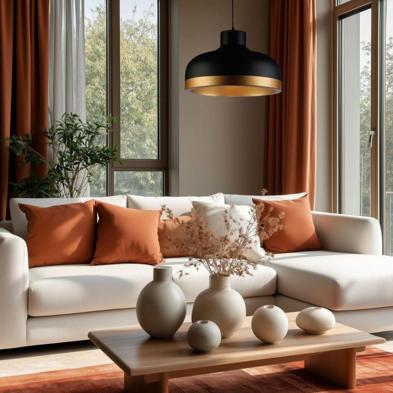 Dekor Goldi čierna zlatá moderná závesná lampa priemer 42 cm 4113