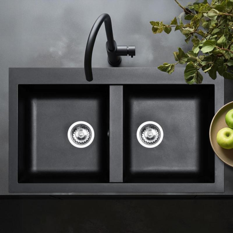 Ausmann Fibre dvojitý drez čierny plastový nástenný 86x50cm 1208957669