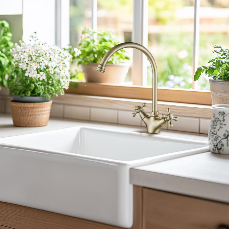 AquaTrimo Windsor klasická kuchyňa nostalgická kuchynská batéria s okrúhlym výtokom bronz 21WS7652BN