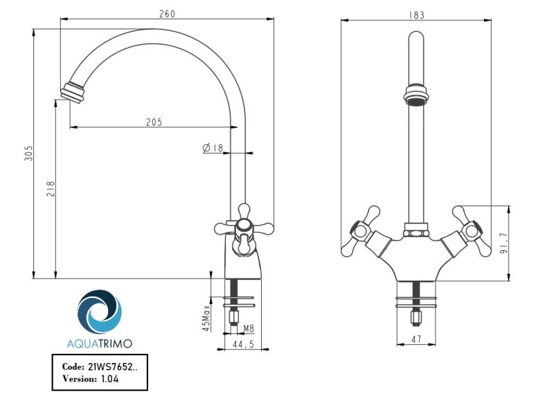 AquaTrimo Windsor klasická kuchyňa nostalgická kuchynská batéria s okrúhlym výtokom bronz 21WS7652BN