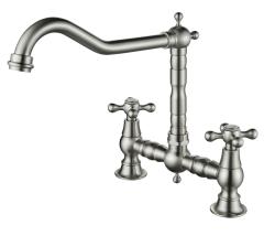 AquaTrimo Windsor 2-otvorová klasická kuchynská nostalgická mostová kuchynská batéria s pravouhlým výtokom rvs 21WS7653NM