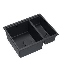 Quadri Newport II čierny 1,5 drez žula montáž na dosku aj pod dosku 555x460mm s nerezovou zátkou 1208957861