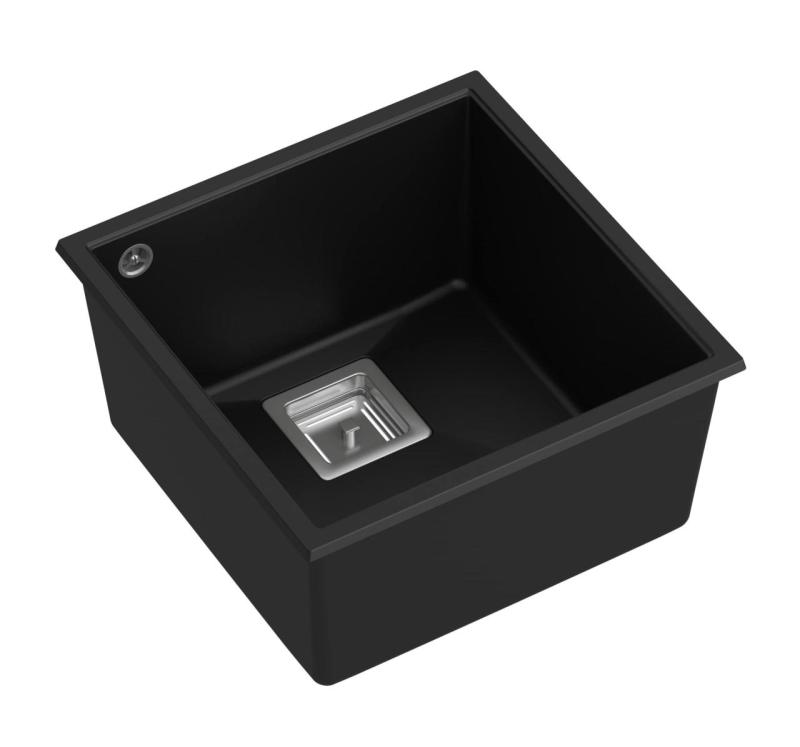 Quadri Quadrangle čierny žulový podmontážny drez 42x42cm s nerezovou zátkou 1208957887
