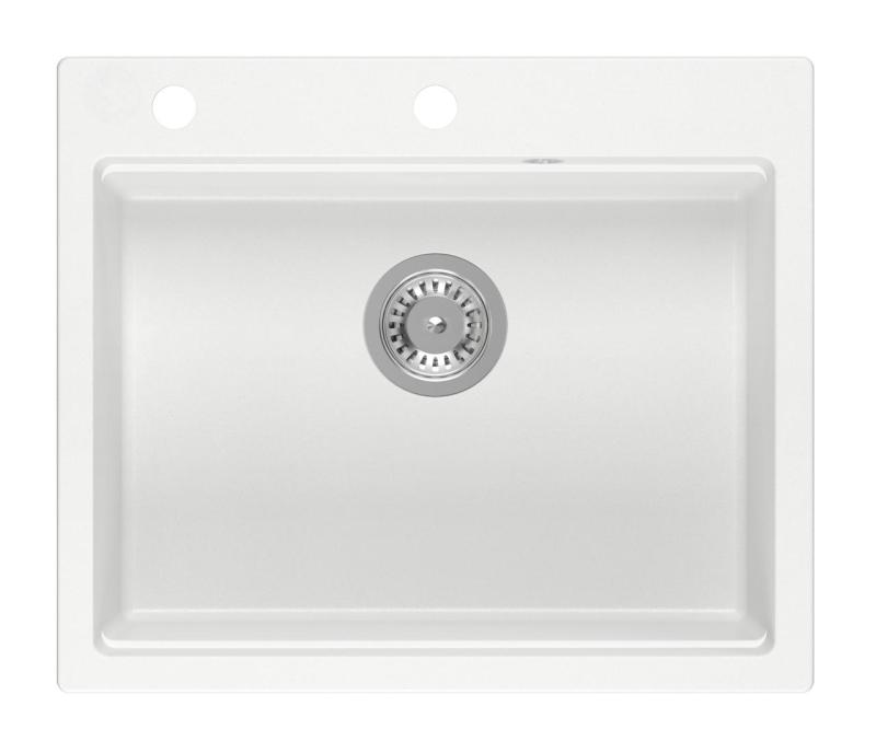 Quadri Durham biely granitový drez na montáž 595x500 so sprchovačom na mydlo, doskou na krájanie, rolovacou podložkou, vnútorným drezom a rolovacou podložkou 1208957903