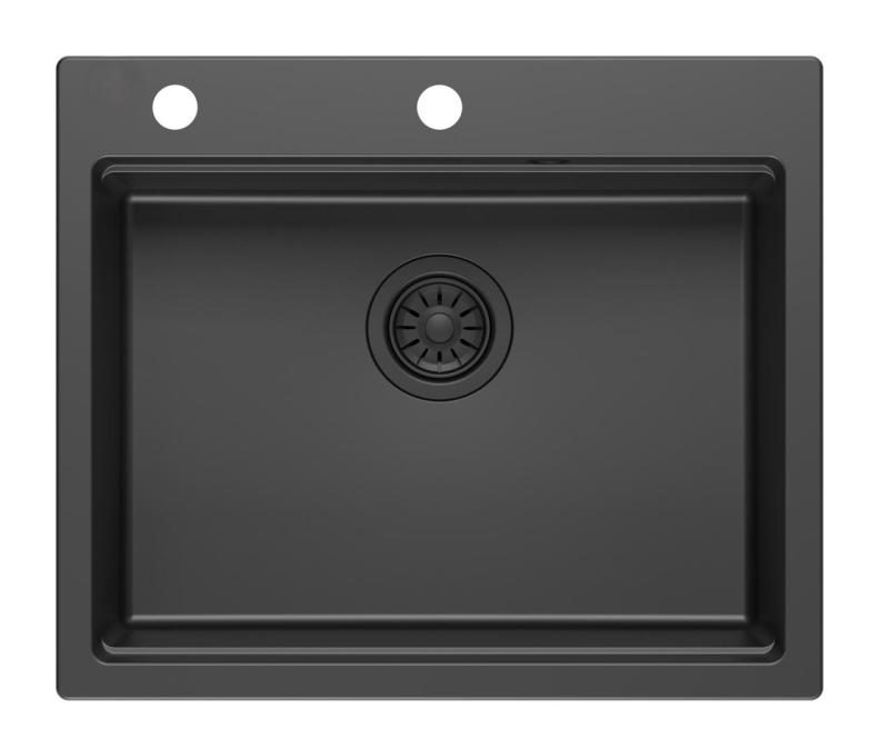Quadri Durham čierna granitová nadstavbová umývadlo 595x500 so saponátovou dávkovačom, doskou na krájanie, vkladacím drezom a rolovacou podložkou 1208957904