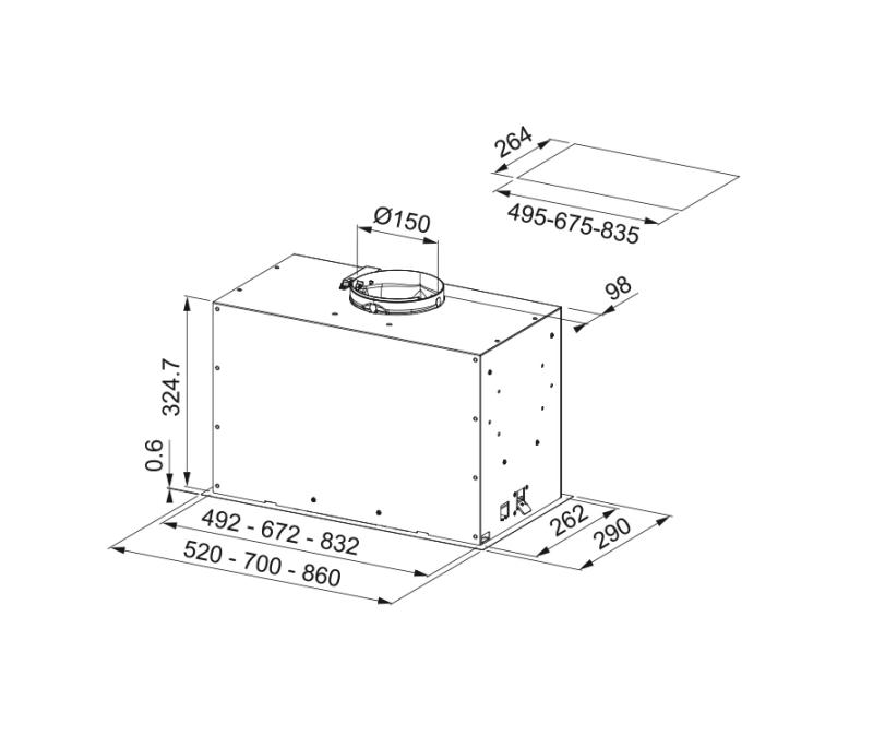Franke Mythos Box Flush Premium vstavaný matne čierny odsávač pár 70 cm 305.0665.392