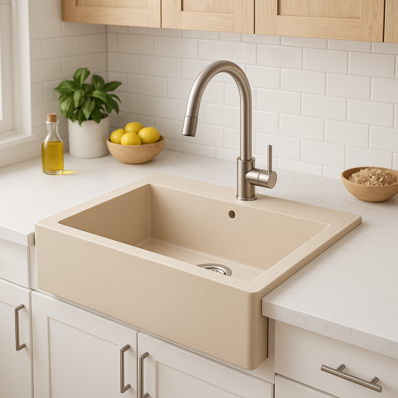 Aquadesign Farmhouse vstavaný alebo horný žulový drez béžová piesková 58x49cm 1208958164