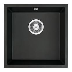 GraniteMy Universele zwarte granieten spoelbak 40x40 cm, zwart, voor inbouw, onderbouw en vlakbouw met RVS plug 1208958318