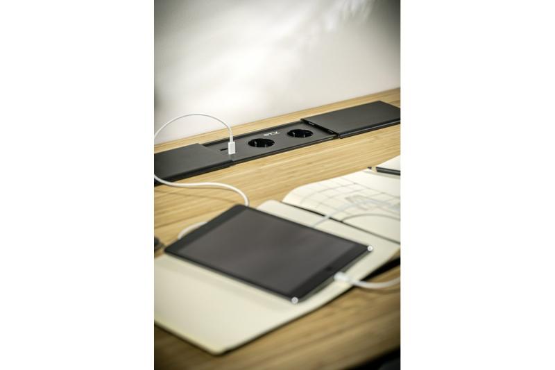 PRESTINO zapustený káblový predlžovač na pracovnú plochu, 2x schuko zásuvka, USB A+C, RJ45, HDMI, kábel 1,5 m, strieborný 1208958676