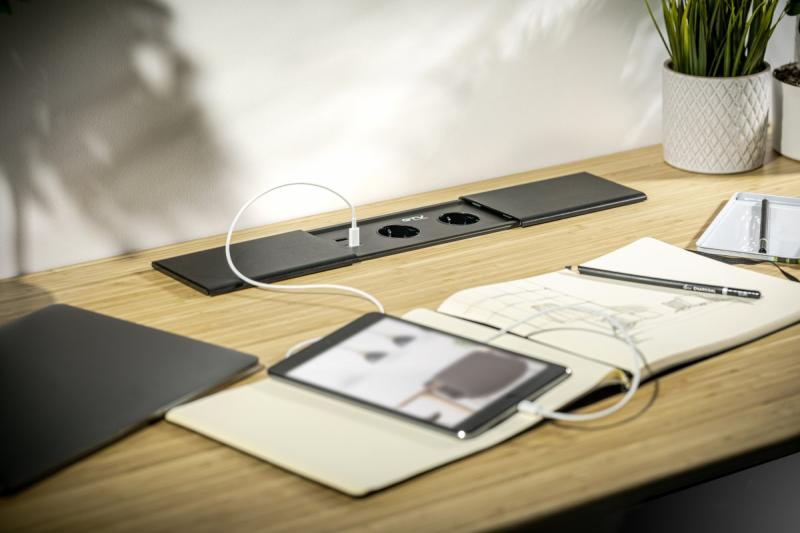 PRESTINO zapustený káblový predlžovač na pracovnú plochu, 2x schuko zásuvka, USB A+C, RJ45, HDMI, kábel 1,5 m, strieborný 1208958676