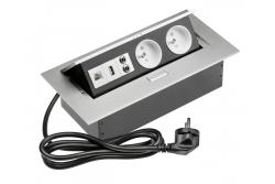 Predlžovací kábel na stôl 2x zásuvka s uzemnením, gn. USB, audio (banán), gn. RJ45, napájací kábel so zástrčkou, hliník 1208958677