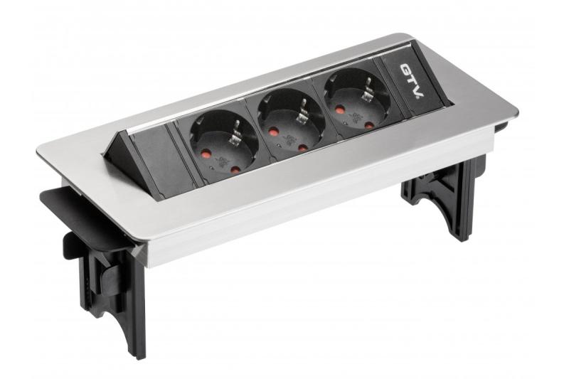 Predlžovací kábel na stôl bez kazety, 3x zásuvka Schuko, napájací kábel 1,5 m s nerezovou zástrčkou 1208958679