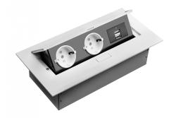 Kábel pre predĺženie na stôl, 2x schuko zásuvka, 2xUSB, bez kábla, biely 1208958685