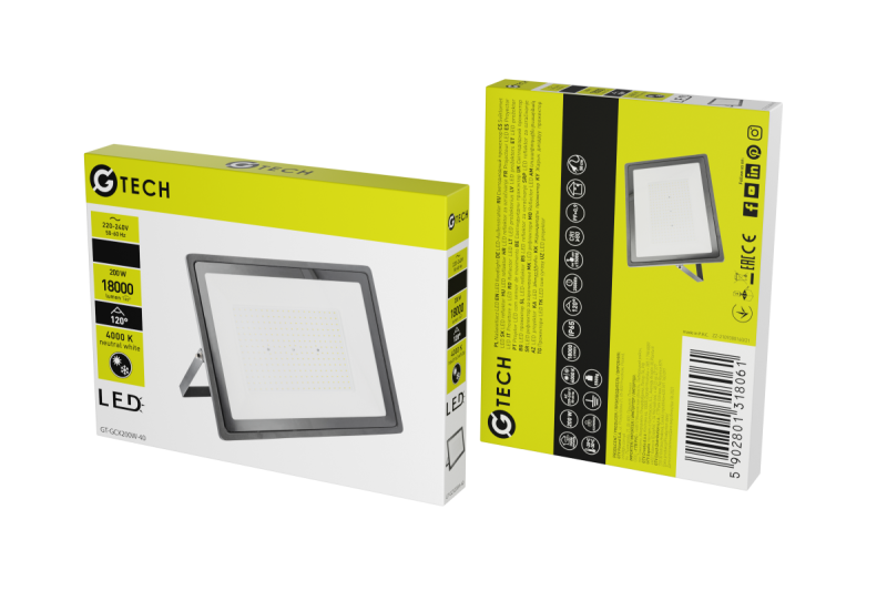 G-TECH LED reflektor, 18000lm, AC220-240V, 50/60 Hz, PF>0,9, RA>80, IP65, 120°, 4000K, čierna 1208959187