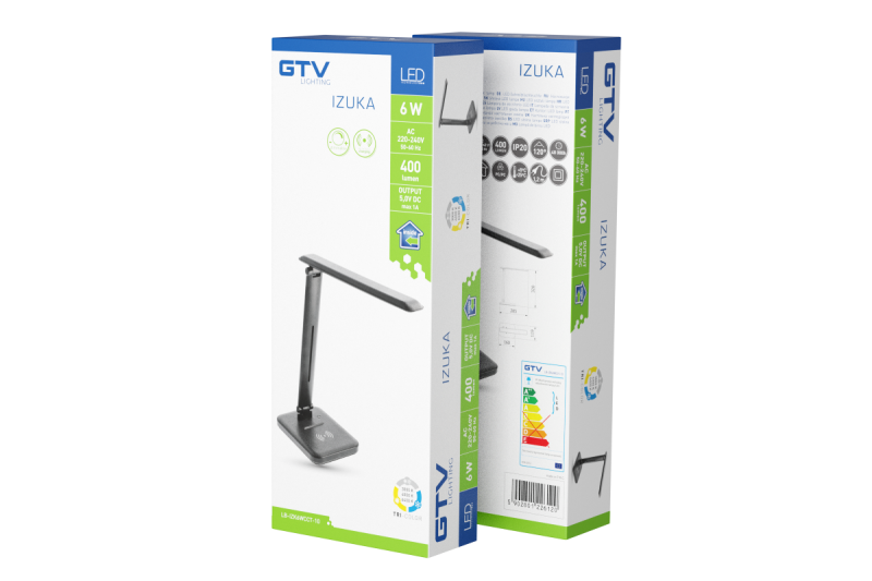 Decor IZUKA LED stolná lampa 6W 400lm AC220-240V 50/60Hz CCT indukčná nabíjačka čierna. 1208962497