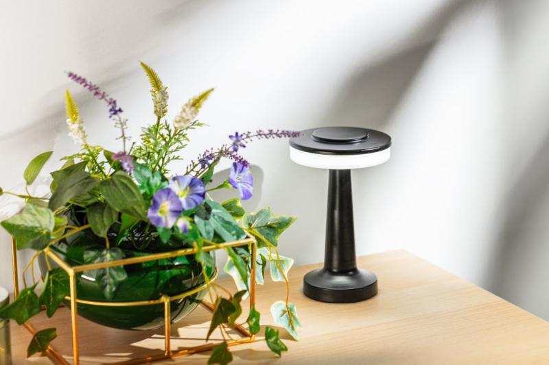 Dekoračná stolná lampa Monum 3W 200lm DC 5V 1A 3000 K 3 stupne. Stmievateľná s batériou 1800 mAh, čierna. 1208962504