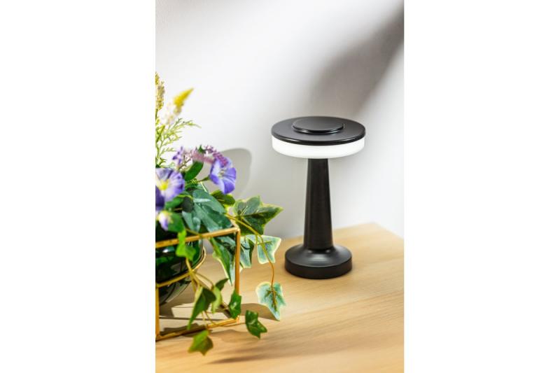 Dekoračná stolná lampa Monum 3W 200lm DC 5V 1A 3000 K 3 stupne. Stmievateľná s batériou 1800 mAh, čierna. 1208962504