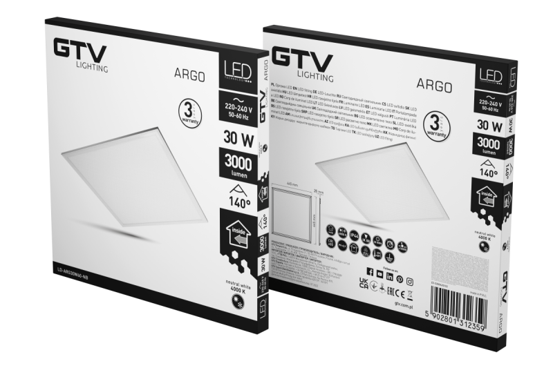 Svetlo LED ARGO, 30W, 3000lm, AC220-240V, 50/60 Hz, PF> 0,9, Ra≥80, IP44, IK08,140 °, 4000K 1208962626